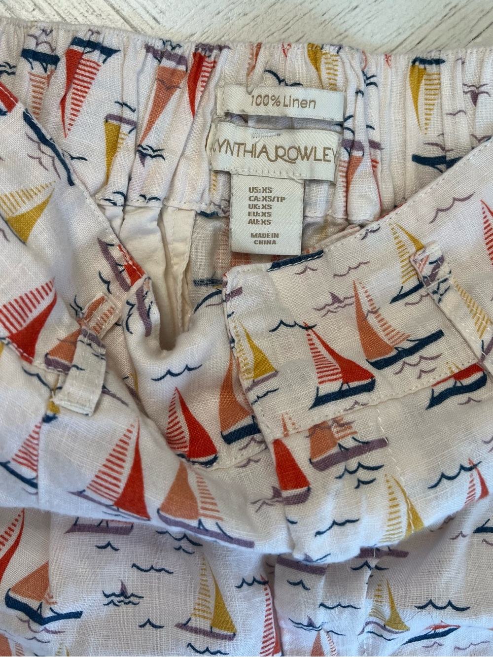 Cynthia Rowley White High-Waist Shorts with Red & Yellow Sailboat Print - Picture 2 of 3